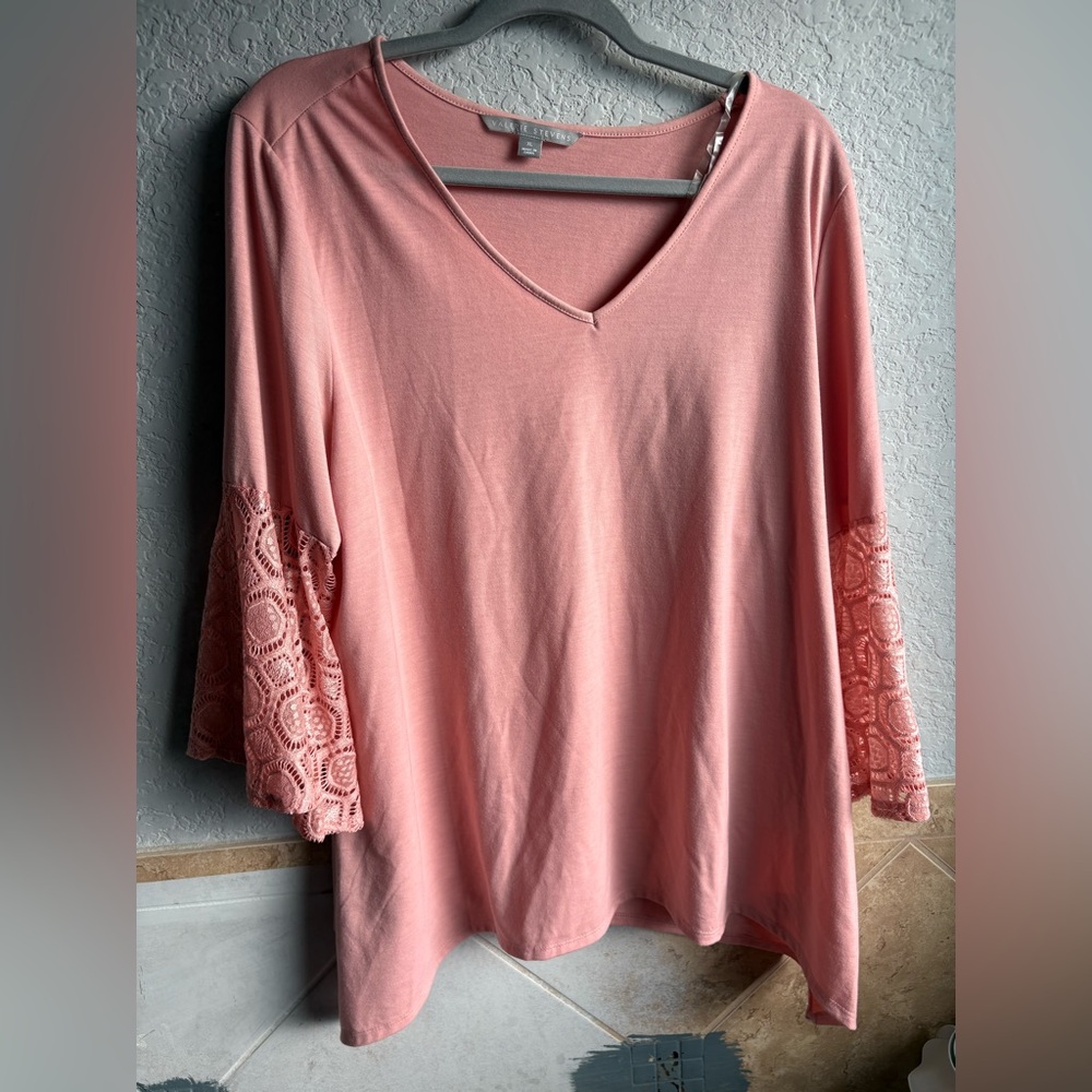 Valerie Stevens Blush Pink Lace Sleeve Blouse